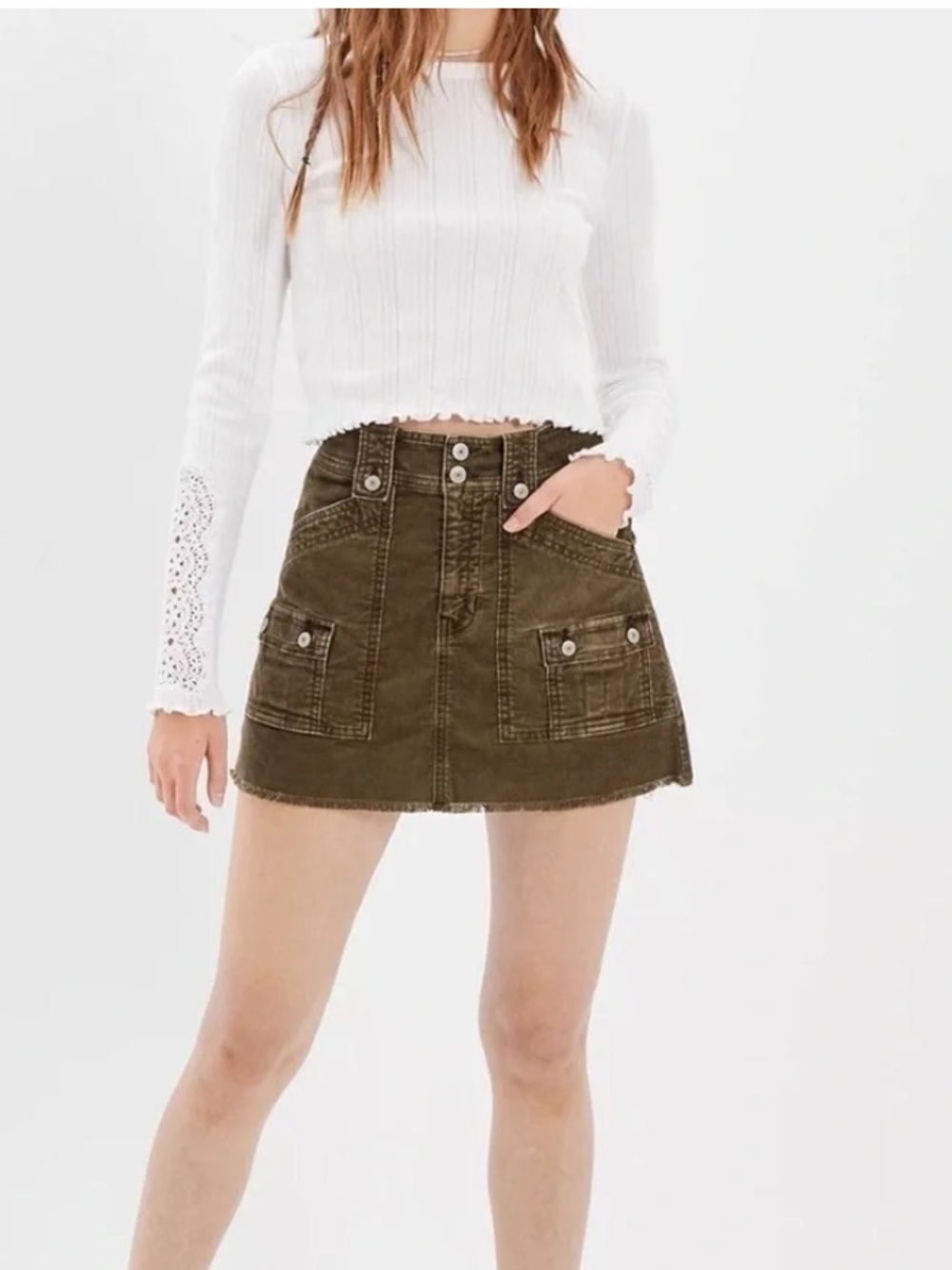 NWT American Eagle Corduroy Utility Mini Skirt Olive Green NWT Size 6